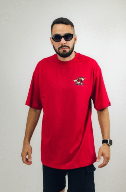 Camiseta Masculina Baseball Vermelha – Estilo Esportivo Casual