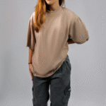 Camiseta Oversized Feminina Taupe Claro em Algodão Premium