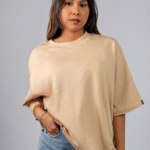 Camiseta Oversized Feminina Creme em Algodão Premium