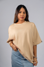 Camiseta Oversized Feminina Creme em Algodão Premium