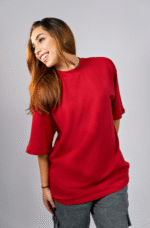 Camiseta Feminina Oversized Vermelha em Algodão Premium
